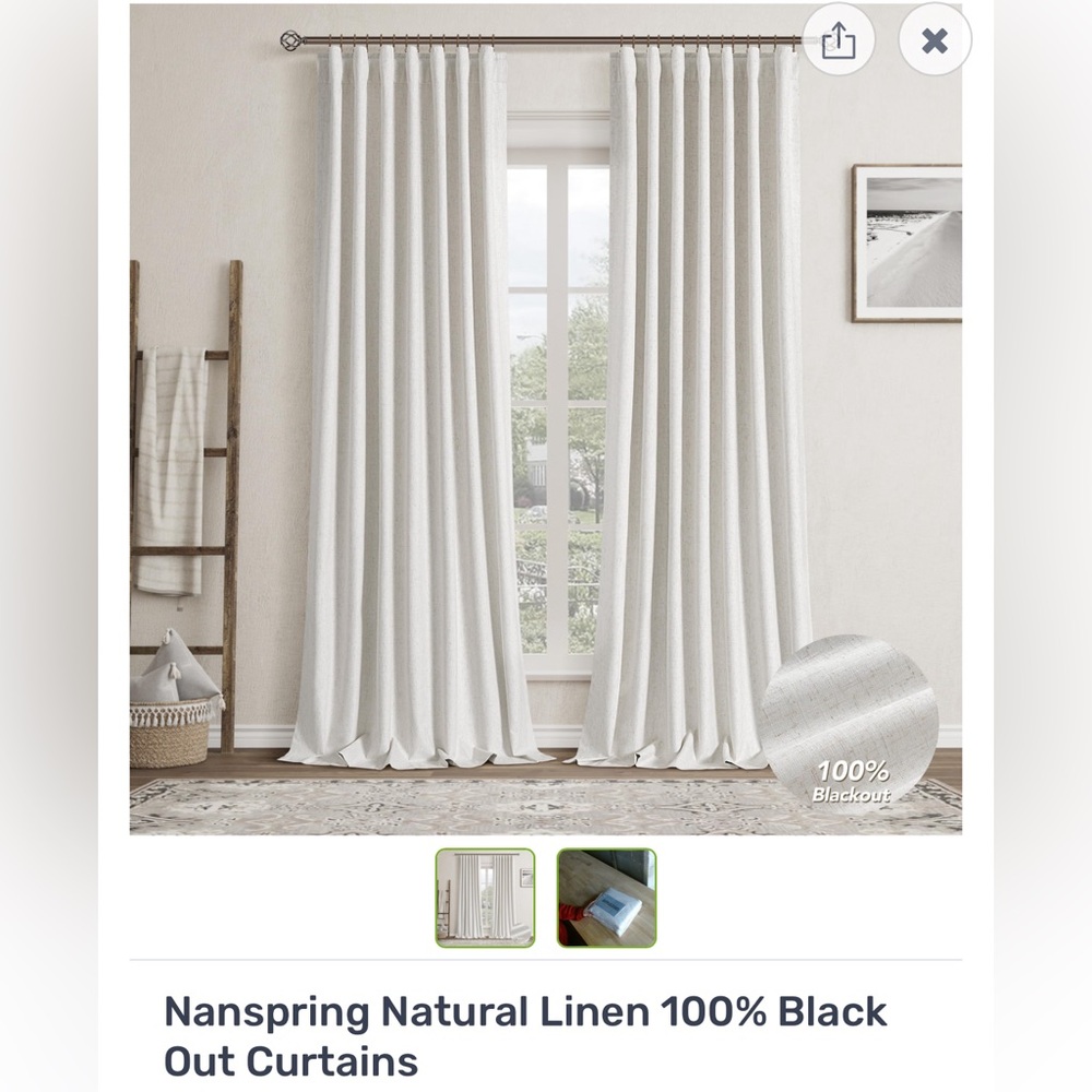 Natural Linen 100% Blackout Curtains - Off-White